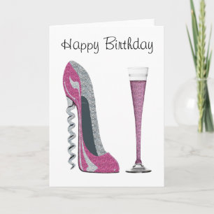 Pink, Silver Sparkle Corkscrew Stiletto Art Card