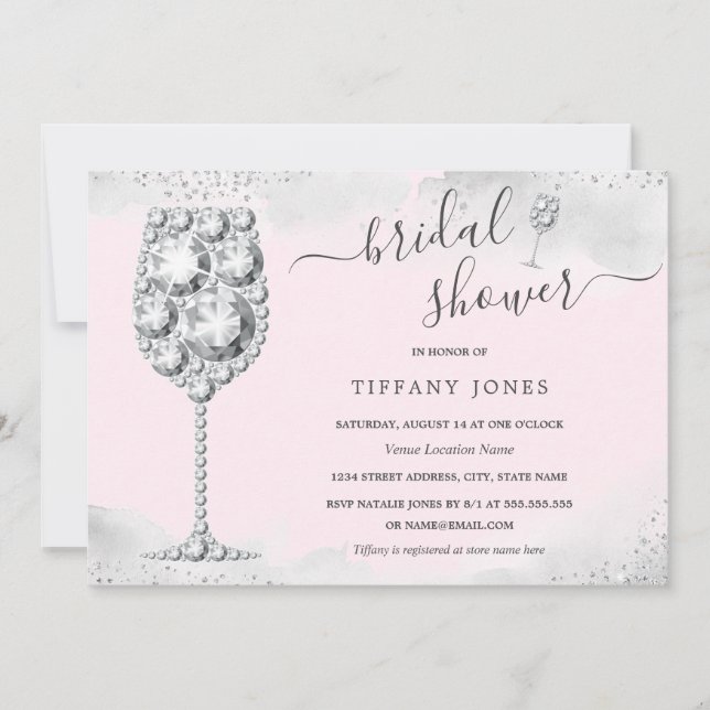 Pink Silver Sparkle Diamond Bubbly Bridal Shower Invitation (Front)
