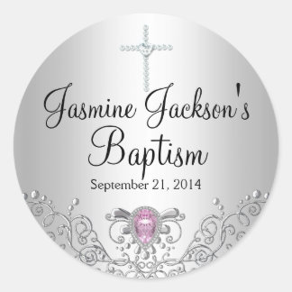 Pink & Silver Sparkle Jewel Baptism Sticker