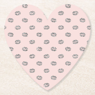 Pink Silver Sparkle Lips Birthday Paper Coaster