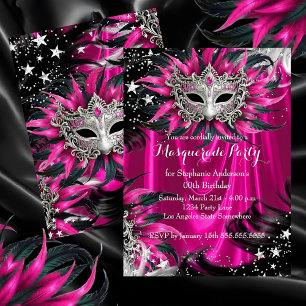 Pink Silver Sparkle Magical Night Masquerade Party Invitation