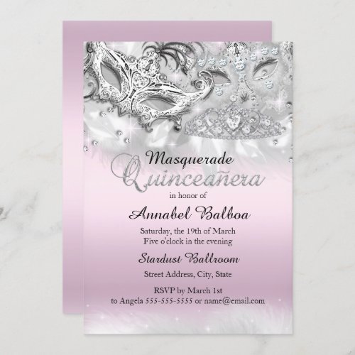 Pink Silver Sparkle Masquerade Quinceanera Invite