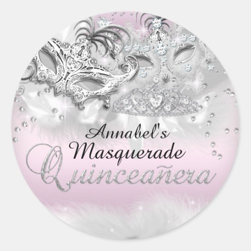 Pink Silver Sparkle Masquerade Quinceanera Sticker