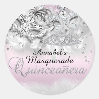 Pink Silver Sparkle Masquerade Quinceanera Sticker
