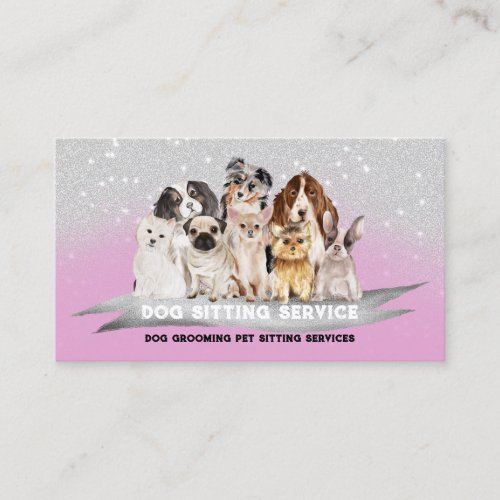 Pink Silver Sparkle Petsitter Dog Walk Business Card