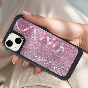 Pink Silver Sparkle Ribbon Glam OtterBox iPhone 14 Case