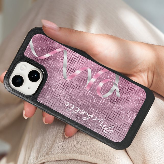 Pink Silver Sparkle Ribbon Glam Otterbox iPhone Case (Creator Uploaded)