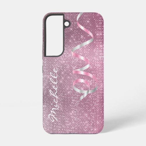 Pink Silver Sparkle Ribbon Glam Samsung Galaxy S22 Case