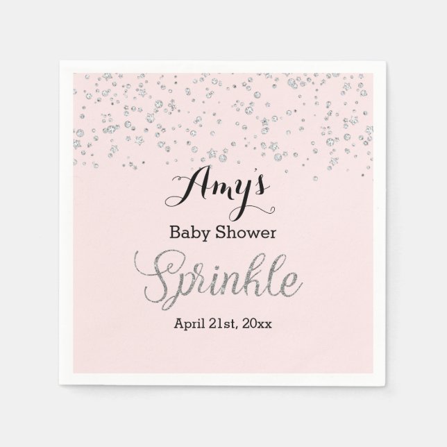 Pink Silver Sprinkle Baby Shower Napkin (Front)