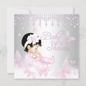 Pink Silver Sprinkle Butterfly Baby Shower Invitation (Front)