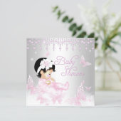 Pink Silver Sprinkle Butterfly Baby Shower Invitation (Standing Front)