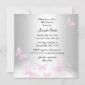 Pink Silver Sprinkle Butterfly Baby Shower Invitation (Back)