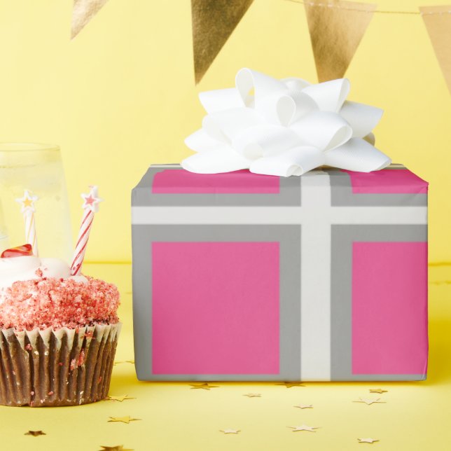 Pink & Silver Square Wrapping Paper (Birthday Party)