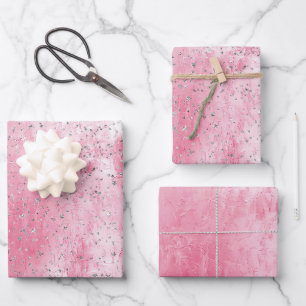 Pink Silver Stars Birthday Wrapping Paper Sheets