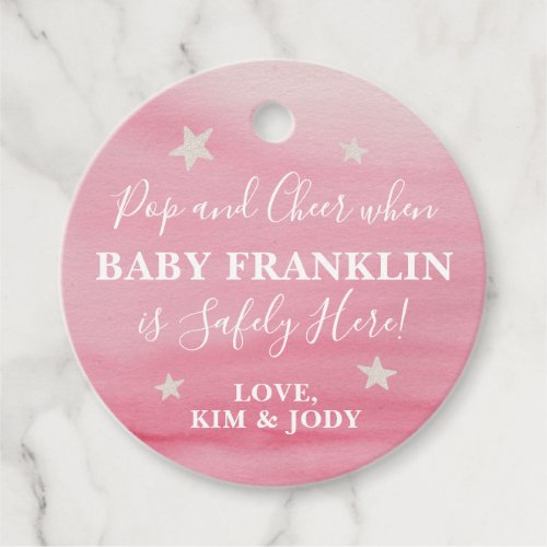 Pink  Silver Stars Pop It When She Pops Champagne Favor Tags