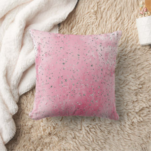 Pink Silver Stars   Throw Pillow