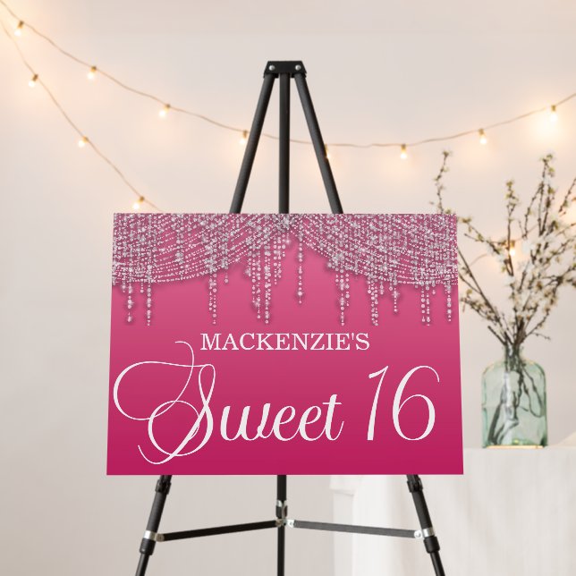 Pink Silver String Lights Sweet 16 Birthday Foam Board (In Situ (Stand))