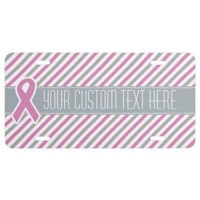 Pink & Silver Stripes custom license plate (Front)