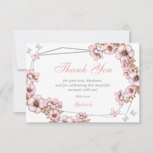 Pink Silver Tiara Butterfly Quinceañera Thank You Card