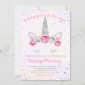 Pink Silver Unicorn Face Baby Shower Invitation (Front)