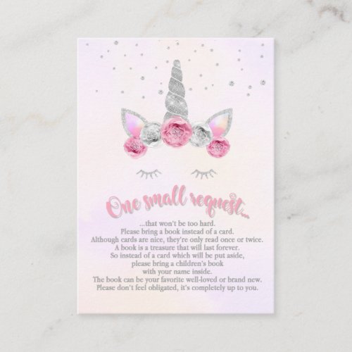 Pink Silver Unicorn Face Bring a Book Card