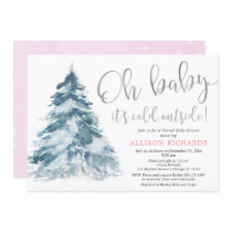 Pink silver Virtual baby shower it's cold outside Invitation