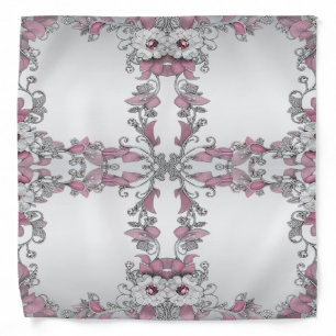 Pink Silver White Floral Bandana