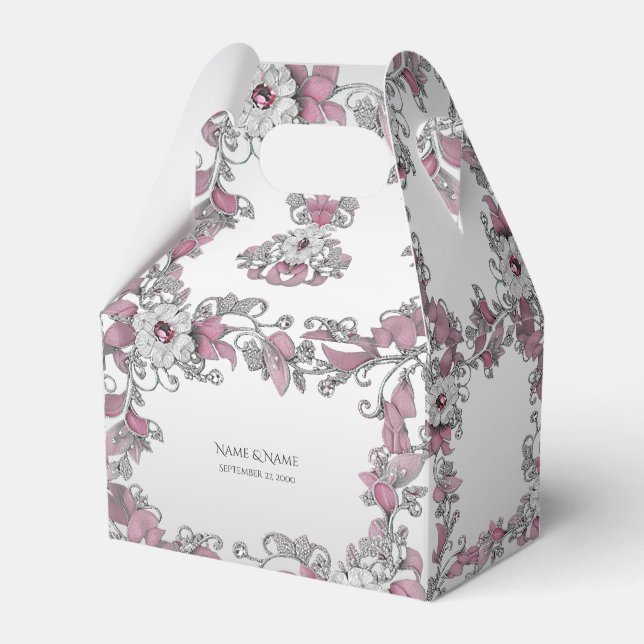 Pink Silver White Floral Favor Box (Front Side)