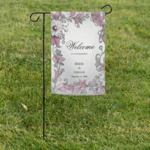 Pink Silver White Floral Garden Flag