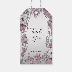 Pink Silver White Floral Gift Tag