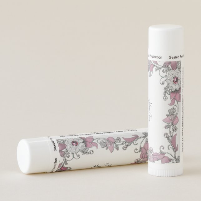 Pink Silver White Floral Lip Balm (Rotated Right)