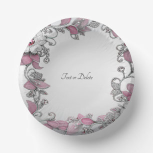 Pink Silver White Floral Paper Bowls