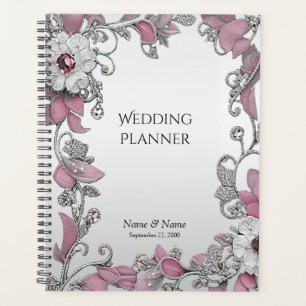 Pink Silver White Floral Planner