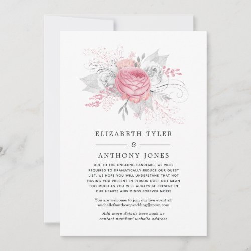 Pink Silver  White Floral Reduced Guest List Announcement