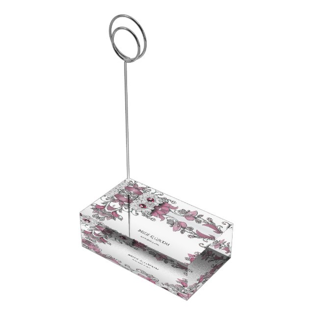 Pink Silver White Floral Table Card Holder (Corner)