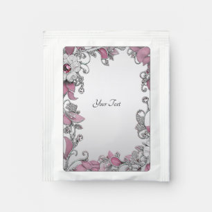 Pink Silver White Floral Tea Bag Drink Mix