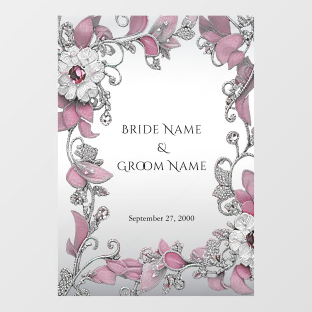 Pink Silver White Floral Wedding Floor Decal (Front)