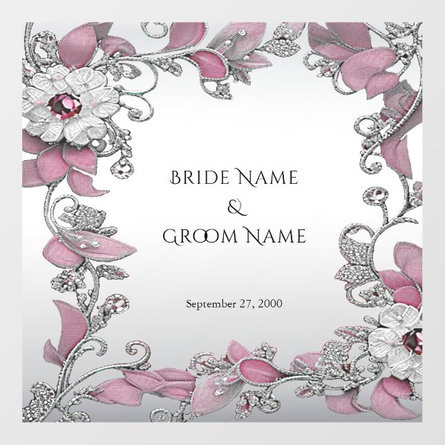 Pink Silver White Floral Wedding Floor Decal (Front)