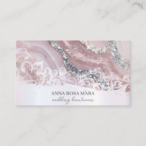  Pink Silver White Ornate QR Agate  AP66 Luxe Business Card