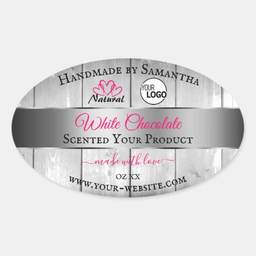 Pink Silver White Wood Grain Product Labels Logo