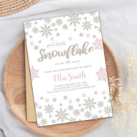 Pink Silver Winter Baby Shower Invitations