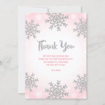 Pink Silver Winter ONEderland Birthday Thank You Card