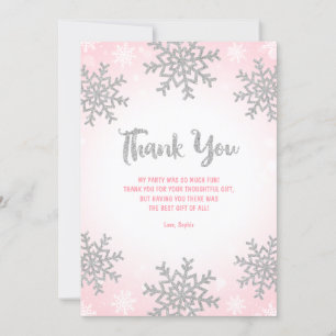 Pink Silver Winter ONEderland Birthday Thank You Card