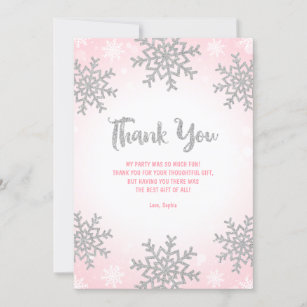 WINTER One-D Pink and Silver Thank you card Winter Onederland Thank you card Thank you note Snowflake Pink and Gold