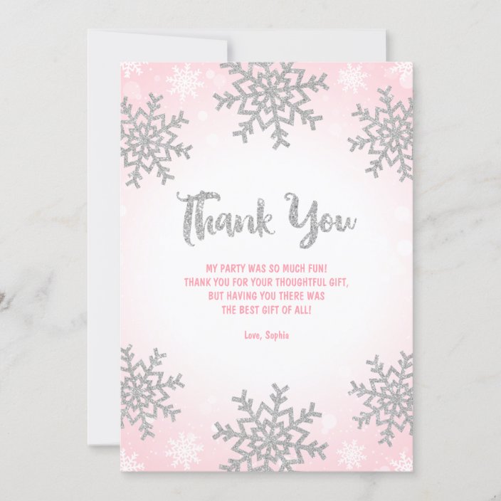 Winter Onederland Thank You Card-Winter Thank You Card-Snowflake Thank You Card-Pink and Gold Thank You Card-First Birthday Thank You