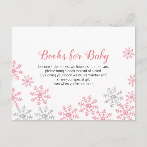 Pink Silver Winter Snowflake Books for baby Invitation Postcard