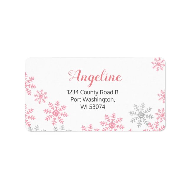 Pink Silver Winter snowflakes Address Label (Front)