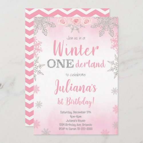 Pink Silver Winter Wonderland Invitation