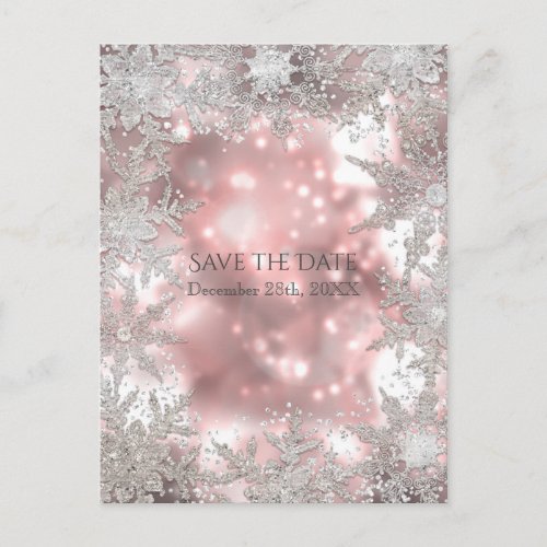 Pink Silver Winter Wonderland Snowflake Event Announcement Postcard