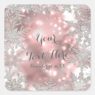 Pink Silver Winter Wonderland Snowflake Favor Square Sticker